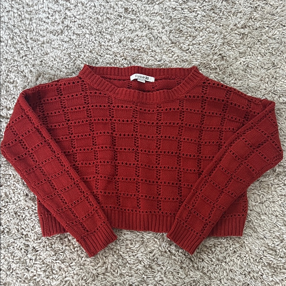 Forever 21 Textured Knit Red Cropped Sweater